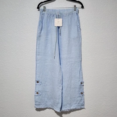 Calças de praia femininas 100% linho tamanho médio feitas na Itália costal - Imagem 1 de 4