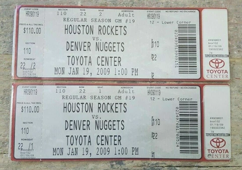 Jan 19, 2009 Houston Rockets vs Denver Nuggets Toyota Center Tickets Lot of 2 Cover