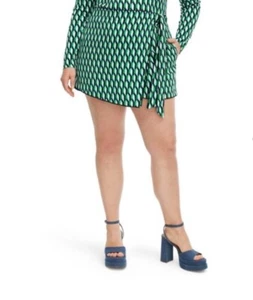 Women's Side Wrap Arrow Geo Green Mini Skort - DVF - XXL - New - Picture 1 of 7