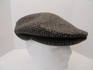 100 % reine Wolle LG Zeitungsjungenmütze Mütze hergestellt in den USA Tweed grau schwarz mit Druckknopf gefüttert - Bild 1 von 8