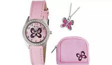 Tikkers Girls' Pink Butterfly Watch Girls Butterfly Purse, Necklace And Set NEW