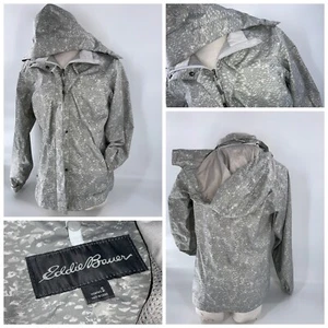 Eddie Bauer Hood Jacket S Women Gray Check Camo Poly Mint YGI C2-19 - Picture 1 of 12
