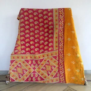 Trapunta matrimoniale Kantha vintage etnica fatta a mano copriletto Gudari 1 ... - Foto 1 di 2