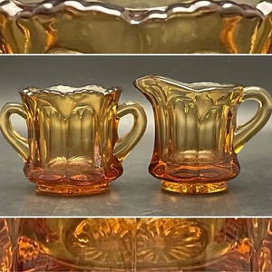 Juego de crema y azúcar marrón cerveza raíz Williamsburg antigua vidrio imperial c1930s EE. UU. - Imagen 1 de 9