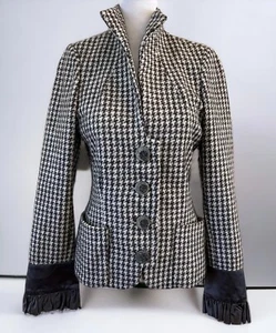 Paola Quadretti Alta Moda Firenze Houndstooth Blazer Ruffle Cuff Elegant 40 ITAL - Picture 1 of 8