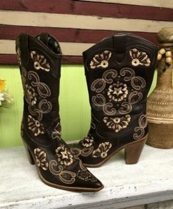 Estate Find, Bakers Vero Cuoio Ladies Brown Leather Boots With Embroidery - Picture 1 of 12