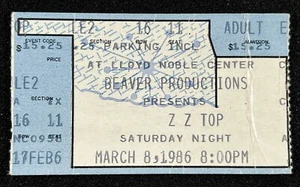 ZZ Top 1986 Concert Ticket Stub Afterburner Tour Lloyd Noble Center Norman OK - Picture 1 of 3