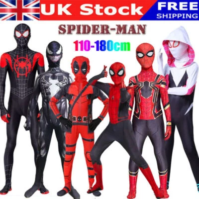 Halloween Spiderman Deadpool Miles Gwen Kids Boys Men Costume Cosplay Jumpsuit
