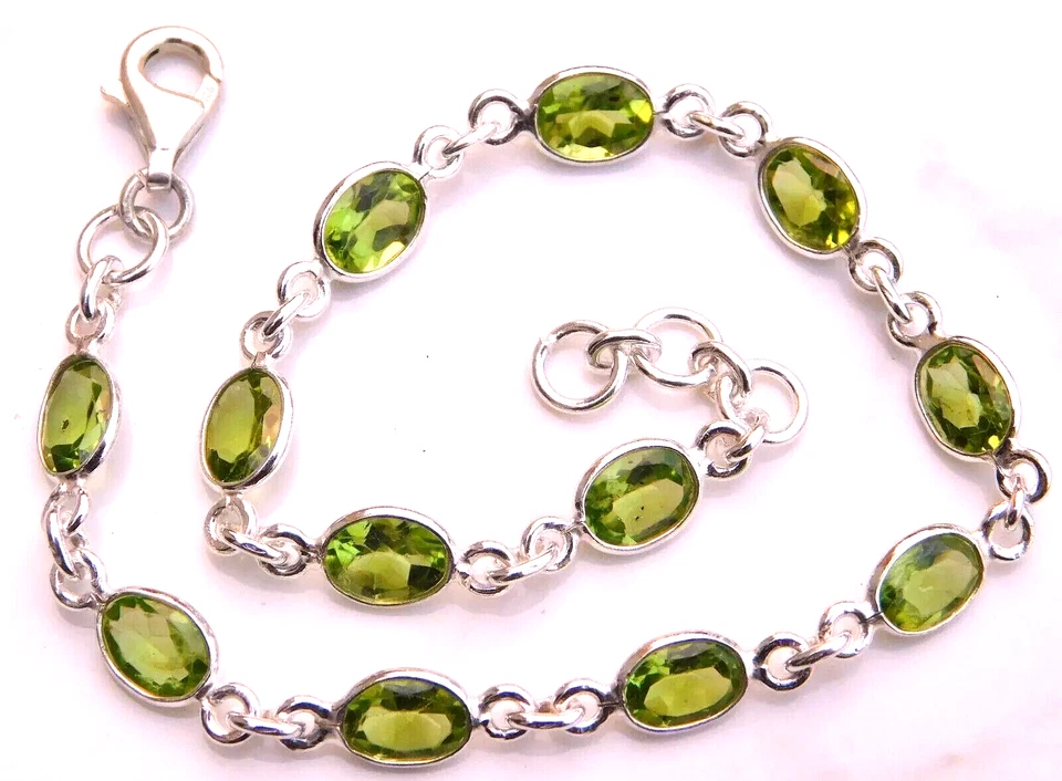 5.60 Gm 925 Sterling Silver Natural Peridot Cut Gemstone Fine Bracelet Size 8.3" - Image 1 of 1