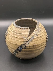 Studio Art Pottery Pot Planter Vase Yarn Bowl Round with Tear Artist Signed 5" - Picture 1 of 9