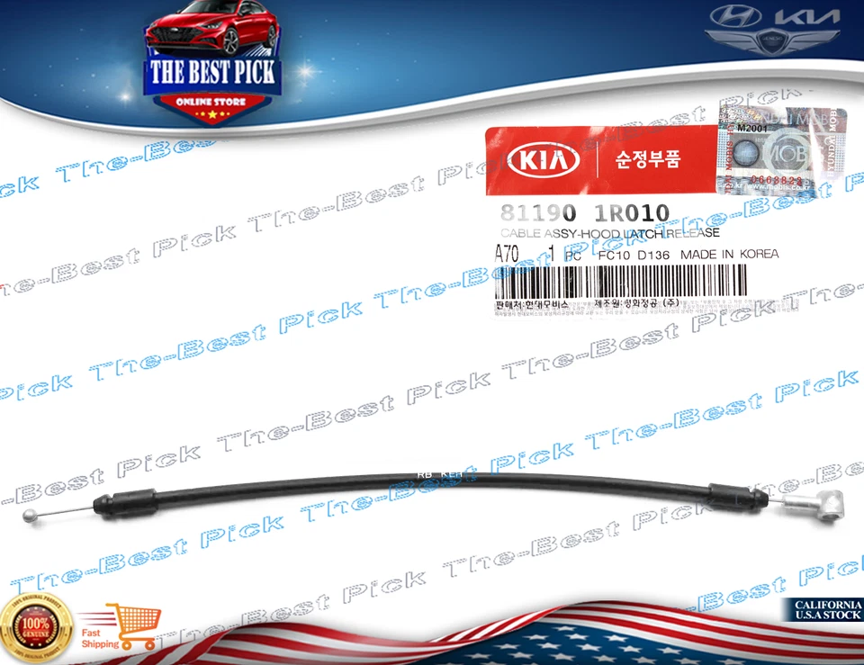 ⭐GENUINE⭐ Hood Latch Release Cable Short 811901R010 Hyundai Accent 2012-2017 - Image 1 of 1