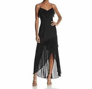 AIDAN MATTOX ASYMMETRIC HEM DRESS BLACK CREPE CHIFFON SIZE 0 Xs retail $245 - Picture 1 of 1