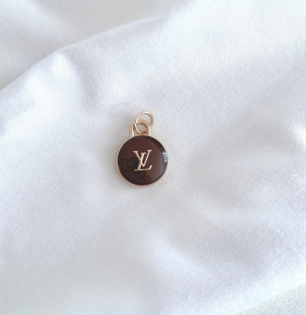 Louis Vuitton Zipper Pull Pendant, Round, Brown, Gold, Double Sided, 15mm