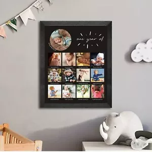 My First Year Picture Collage Frame 12 Months Baby Keepsake Photo Collage Black - Picture 1 of 6