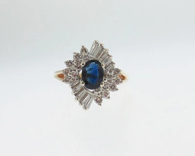 Joyería fina natural zafiro azul diamantes sólido oro de 14 k en dos tonos para cóctel Foto 1 de 4