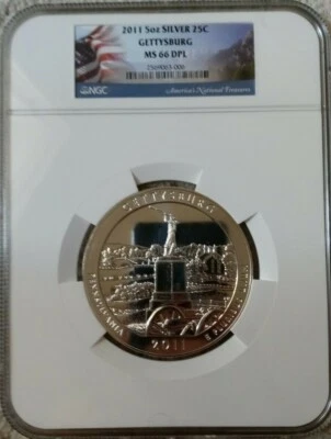 2011 5 oz ATB Gettysburg Silver Coin NGC MS-66 DPL - Image 1 of 4