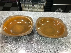 2 Plaza Brown by Sango Square Soup Cereal Bowls Copper Center Matte Brown Rim - Picture 1 of 10
