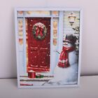 Framed Snowman On Porch Red Front Door Photo Print