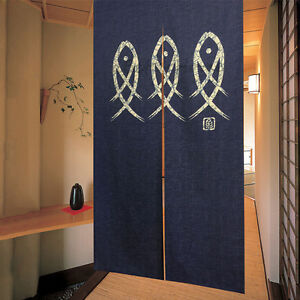 Japanese Noren Door Curtain Blue Good Luck Fish Printed Hallway Pub Hanging
