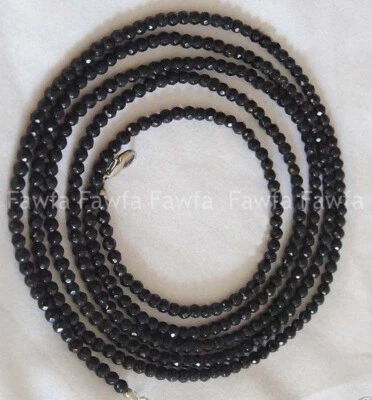 Collar largo de cuentas de piedras preciosas redondas de ónix ágata negra facetada natural de 60 pulgadas 4 mm  Foto 1 de 3