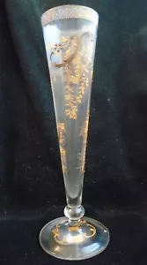 Vintage Bohemian Hand Painted Gold and Orange Paneled Glass Vase 10 Inches Tall - Picture 1 of 9