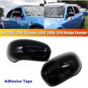 Gloss Black Mirror Cover Cap For 2005-2010 Chrysler 300C 2006-2010 Dodge Charger - Foto 1 di 9