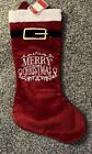 Christmas Red Stocking 18" Santa Belt & Gold Buckle Embroidered Merry Christmas