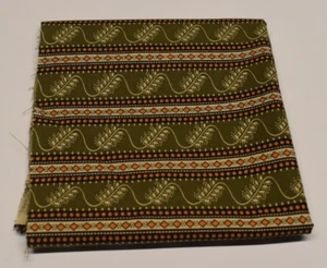 FABRIC REMNANT 10" x 34" OLIVE GREEN orange CREAM wheat cotton vintage? - Picture 1 of 2