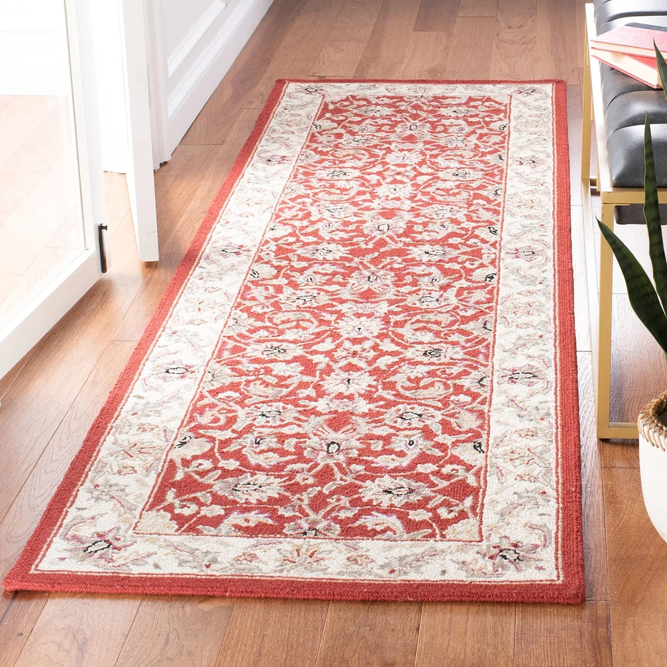 Hand-hooked Chelsea Tabriz Burgundy ivory Wool Area Rug Runner 3' X 6'