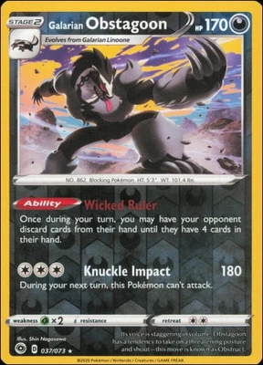 Pokemon - Galarian Obstagoon #37/73 - Champion's Path Reverse Holo - Image 1 of 2