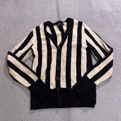 Suéter Benjamin Bixby Para Hombre Pequeño Blanco Negro Rayas Abotonadas Lana Cárdigan Foto 1 de 4