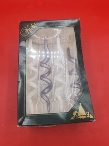 4 Boxed Krebs Christmas Ornaments White Silver Glass Corkscrew Spiral  - Picture 1 of 2