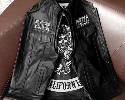 Sons of Anarchy Vest Jax Teller Leather Biker Vest SOA Club Cut Costume - Image 1 of 4