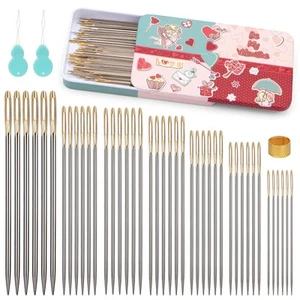 100 PCS Large Eye Sewing Needles, 7 Assorted Sizes Sewing Sharp Needles, Leat... - Picture 1 of 7
