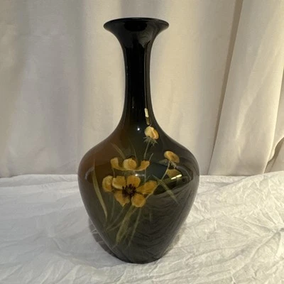 Roseville Rozane Floral Ceramic Vase #838, 8”. Signed Brown W/ Yellow Poppie - Image 1 of 4