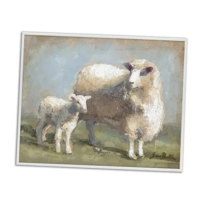  Arte de pared enmarcado en giclee de granja familiar oveja cordero, diseño 20" L x 16" W enmarcado blanco Foto 1 de 4