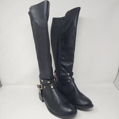 Thalia Sodi Riding Boots Womens 6.5 Black Vallie Knee High Studded Buckle Zip - Image 1 of 4