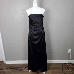 Bill Levkoff Women's Black Satin Strapless Ruched Full Length Formal Dress 12 - Picture 1 of 6