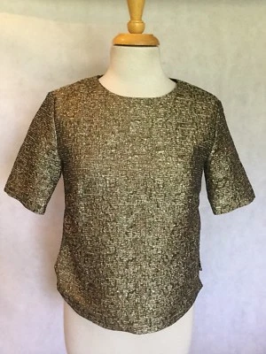 BY MALENE BIRGER METALLIC  BROCADE SHORT SLEEVE BOXY TOP W/SIDE VENTS SIZE 4 - Image 1 of 4