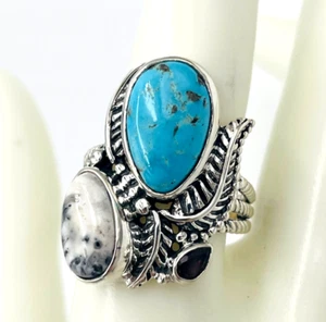 Anillo South Hill Turquesa Mezcla Gema Plata de Ley 925 Talla 10 Boho Western Chic - Imagen 1 de 13