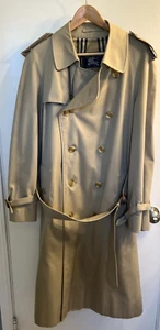 Burberry Trench Coat Mens Size 50R Beige Cotton Poly Blend Belted Designer - Picture 1 of 14