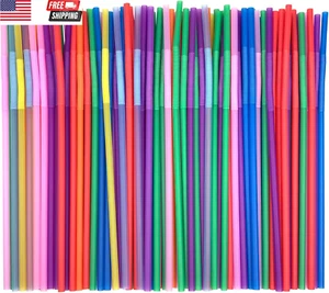 100 Pcs Flexible Colorful Disposable Plastic Bendable Drinking Bendable Straws,  - Picture 1 of 9