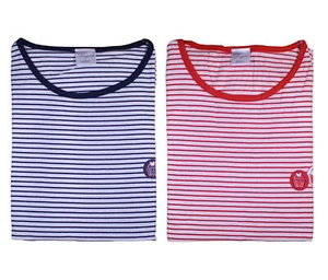 Damen Gestreift 100 % Baumwolle Pyjama Kurzarm Oberteil Hose Cupcake Detail Pyjamas - Bild 1 von 23