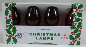 (4 Pack) of Transparent DARK RED C-7 Light Bulbs 5 Watt Holiday Christmas Night - Picture 1 of 8