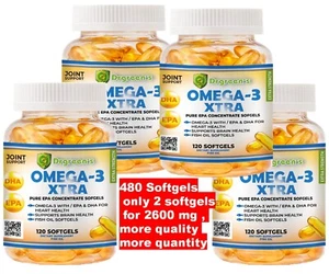 4 Ultra Pure Omega 3 Fish Oil 2600mg Small, Potent, Joint SUPPORT Relief XL 480 - Picture 1 of 13