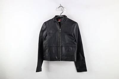 复古 90 年代 Y2K Esprit 女式 1 / 2 婴儿娃娃裁剪皮革摩托车夹克 — 第 1/4 张图片