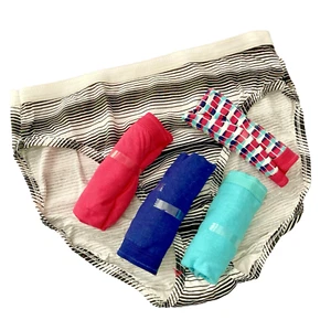 5 Hi Cut Panties sz 8 Fruit of the Loom 100% Cotton Blue Turq Pink Stripe Multi - Picture 1 of 6