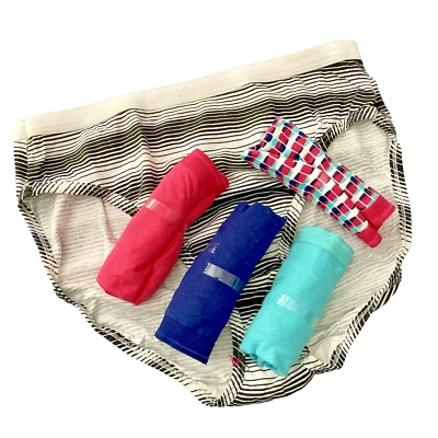 5 Hi Cut Panties sz 8 Fruit of the Loom 100% Cotton Blue Turq Pink Stripe Multi - Image 1 of 4