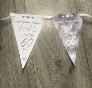 Personalised Decoration Wedding Anniversary Party Banner Bunting Diamond 60th - Picture 1 of 16