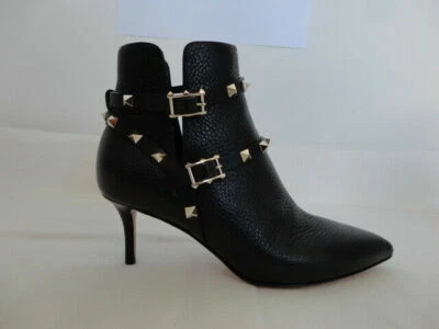 NUEVO EN CAJA AUTÉNTICO VALENTINO GARAVANI Rockstud Negro Piel de becerro Botas Zapatos Tacones 36 Foto 1 de 4